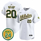 Men's Oakland Athletics #20 Zack Gelof White 2024 Home Limited With Rickey Henderson Patch Stitched Jersey Dzhi,baseball caps,new era cap wholesale,wholesale hats